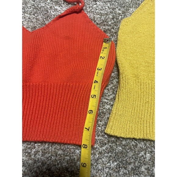 Two Forever 21 Cropped Knit Sweater Tank Tops Orange And Yellow. Size Medium. - Picture 9 of 11